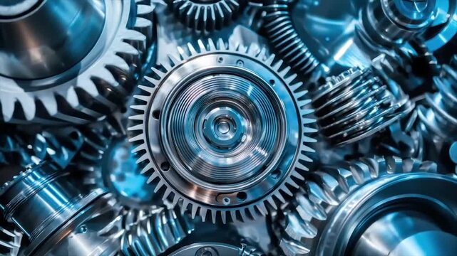 Close-up of intricate engine gears and components