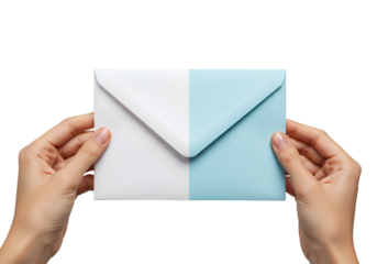 Photo of Hands Holding Bicolor Envelope Isolated on Black Background
