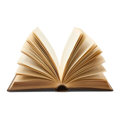 A hardcover book lying on the floor, with its pages gently flipped by a soft breeze. isolate on transparent background