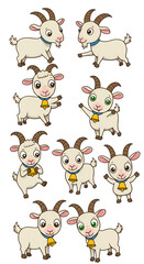 Pixel Art Illustration of Nine Baby Goats with Bells on Transparent Background