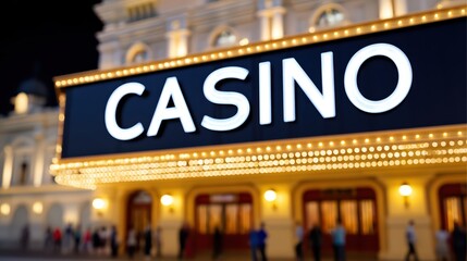 Bright Casino Signage Illuminates Nighttime Cityscape