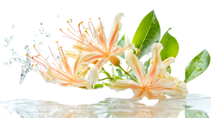 Bunch of Honeysuckle Flowers on White Background for Design Projects