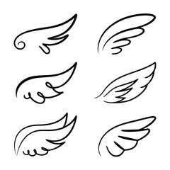 Six Simple Black Line Art Wings on Transparent Background angel bird © fazlay907