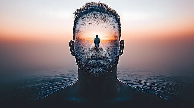 Atmospheric image of person&acirc;&euro;&trade;s silhouette through fogged glass, captured with mirrorless camera, 50mm lens, backlit silhouette of person behind misted windowpane with dreamy condensation and