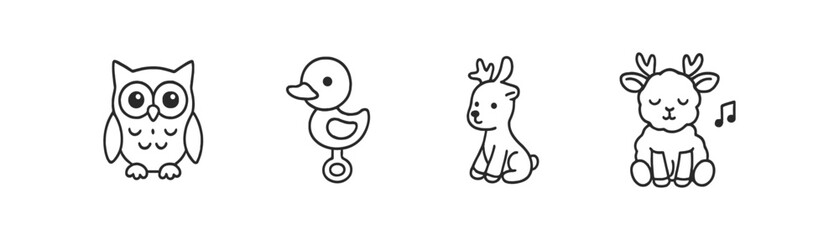 Fototapeta premium Animal, baby toy outline icon set. cute, playful symbols for child's room decor