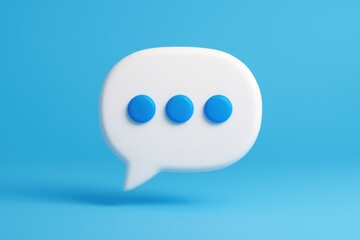 Digital Speech Bubble: A clean, modern 3D-rendered digital speech bubble, set against a vibrant blue backdrop, perfect for symbolizing communication, dialogue, and conversation.