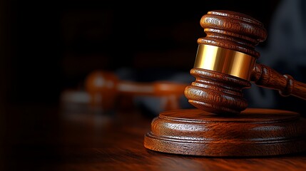 Wooden gavel resting on a stand.