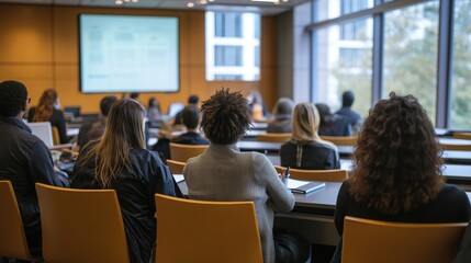 Group of Diverse Young Adults Attending a Seminar in Modern Classroom