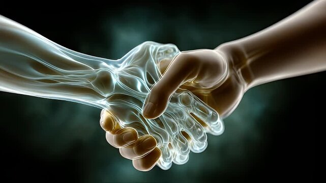 Conceptual hands shaking in teamwork