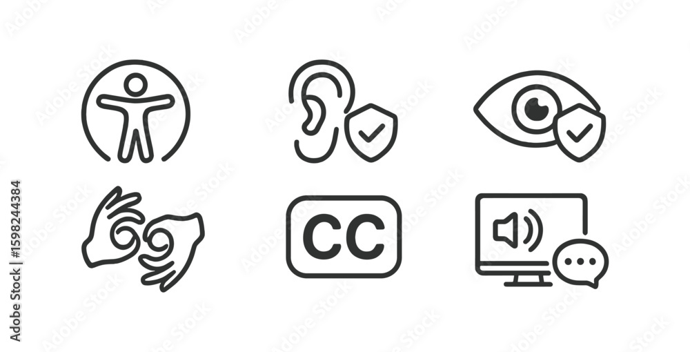 Wall mural accessibility and communication icon set. universal design outline collection