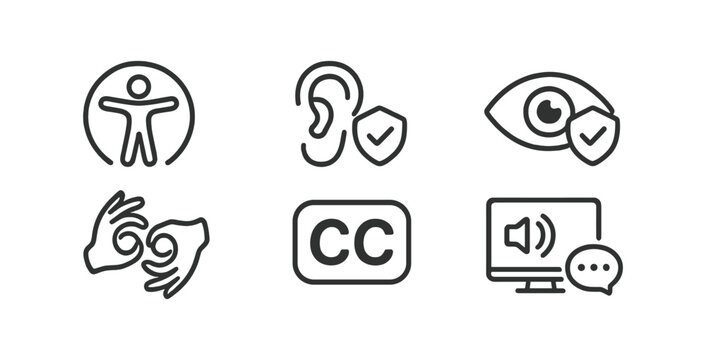 Accessibility and communication icon set. universal design outline collection