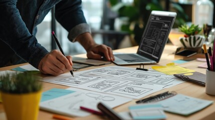 Creative Process of Graphic Designer Working on User Interface Layout