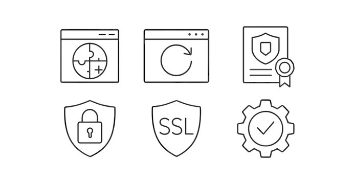 Web security, ssl line icon set. privacy, protection symbols in line art