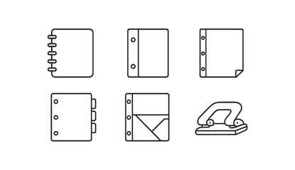 Office supplies line icon set. notebook, binder, punch icons outline collection