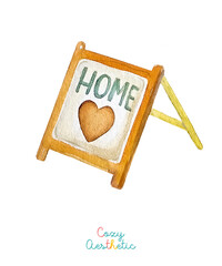 Watercolor drawing or art with a sign for home interior. Cozy accessories for everyday life, Signs and symbols for logos or design