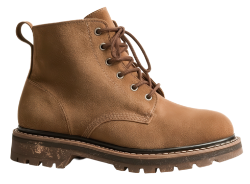 A rugged light brown boot with sturdy sole and lace-up design, perfect for outdoor adventures.