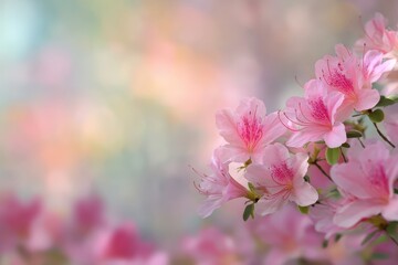 Fototapeta premium Pink azalea blooms in spring, nature backdrop. Ideal for greetings, cards
