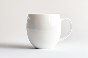 A minimalistic white mug mockup with a round handle