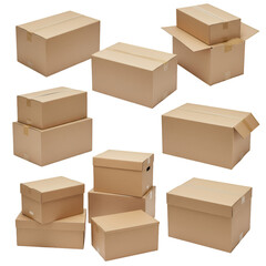 Fototapeta premium Set of Cardboard Boxes Isolated PNG