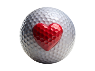 golf ball with a red heart png image on transparent background