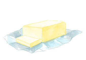 カットされたバターの手描き水彩イラスト(透過PNG)