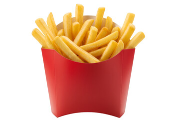 Realistic French Fries in Red Container on Transparent Background