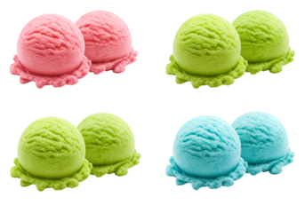 Set of Four Colorful Ice Cream Scoops Isolated on Transparent Background