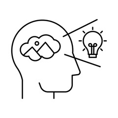 Imagination Icon – Brain and Lightbulb Representing Creative Thought. Editable Stroke.