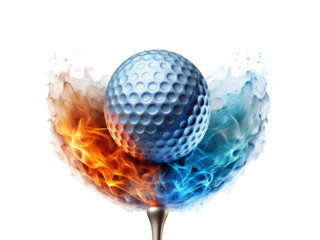 golf ball with fire and ice effect on tee png image on transparent background