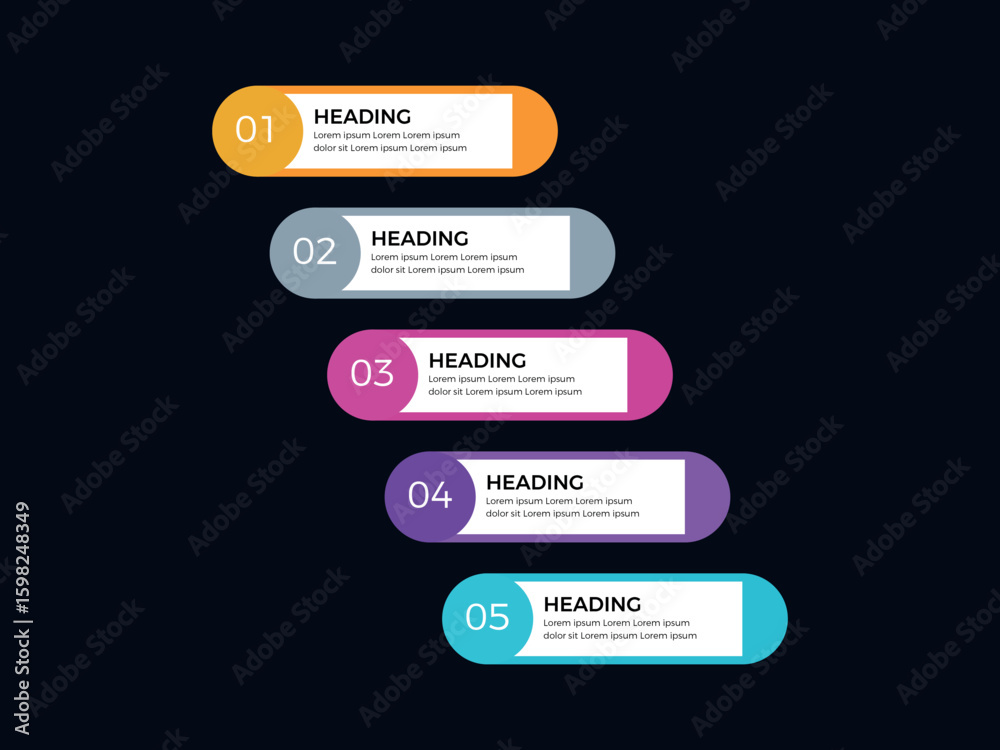 Poster 5 steps infographic hexagonal design with arrows. infographic step-by-step design with shadow and ic
