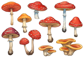 Set of Mushrooms Illustration on Transparent Background