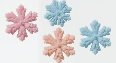 Pastel snowflake decorations on white background