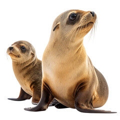 Two fur seals together isolated on transparent background