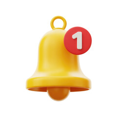 Gold bell icon with red notification bubble displaying the number one on a plain black background