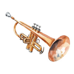 watercolor illustration of Trumpet clipart isolated © siti