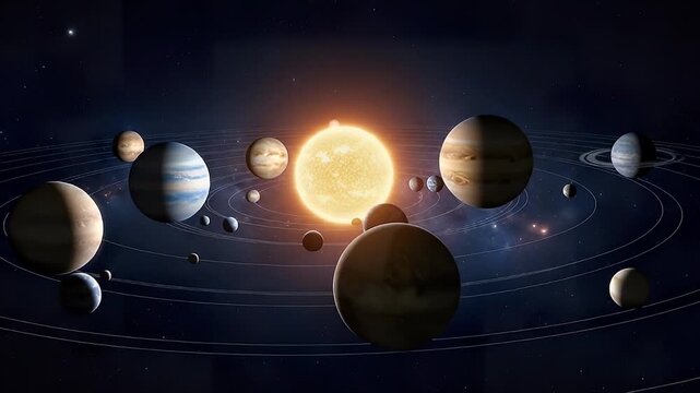 Planets orbiting the sun in space illustration