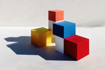 Obraz premium Stacking colorful cubes with a clear background used for playful block diagram