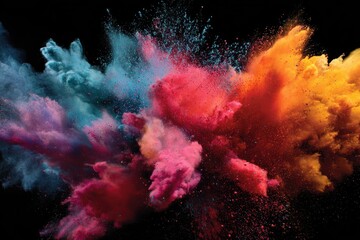 Colorful pigment powder exploding on black, creating dynamic abstract background