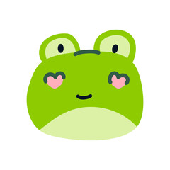 Cute frog head cartoon with heart-shaped cheeks.