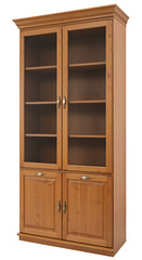 Realistic Wooden Display Cabinet with Glass Doors