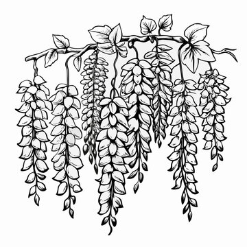 wisteria branch black and white drawing clip art preview