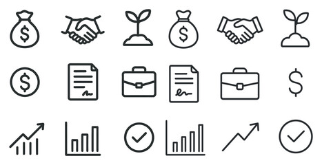 Fototapeta premium Finance and business outline icons set – linear, vector, money management tools
