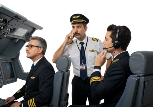 Photo of Three Pilots Working Inside Airplane Cockpit