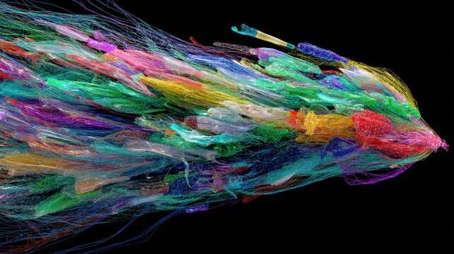 Colorful plastic waste streams into a depolymerizer, undergoing a transformation process for recycling and resource recovery, showcasing the potential of chemical recycling in a circular economy