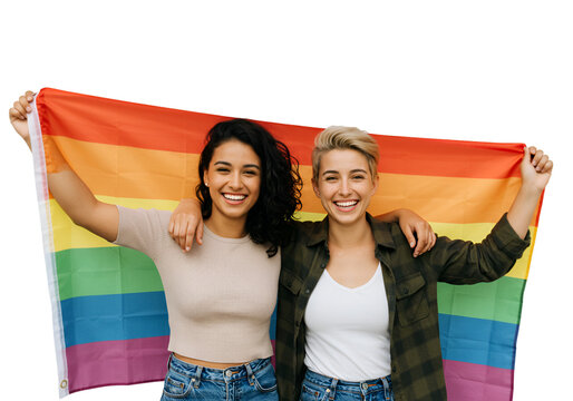 Photo of Two Women Holding Rainbow Lgbtq Pride Flag