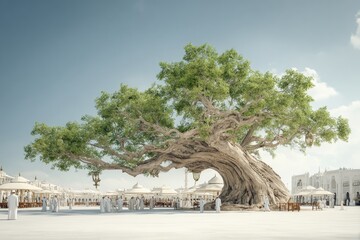 A majestic oak connecting global faiths and diverse cultures. Cultural unity. Diverse voices and unity in modern global christian practices. Cultural harmony. Diverse perspectives.