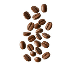 Obraz premium Realistic Falling Roasted Coffee Beans on Transparent Background