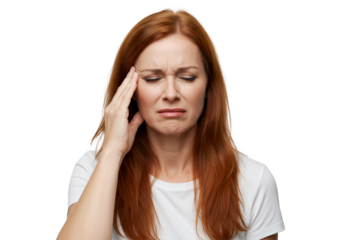 Photo of Woman with Headache on Black Background