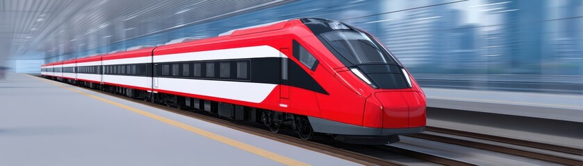 Fototapeta premium Modern Red Train on Platforms with Innovative Design