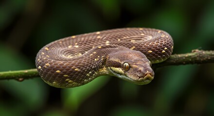 Juvenile Morelia Spilota Imbricata, A Brown Tree Python on a Branch